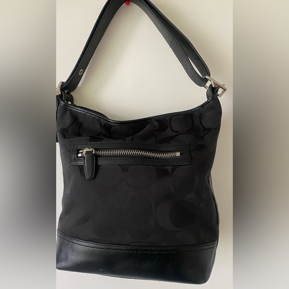 Coach Black Signature Jacquard Shoulder Bag with Silver Hardware